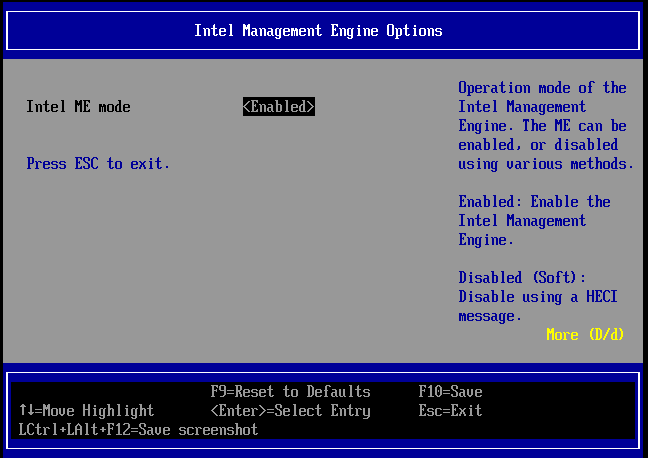 Intel ME disable option