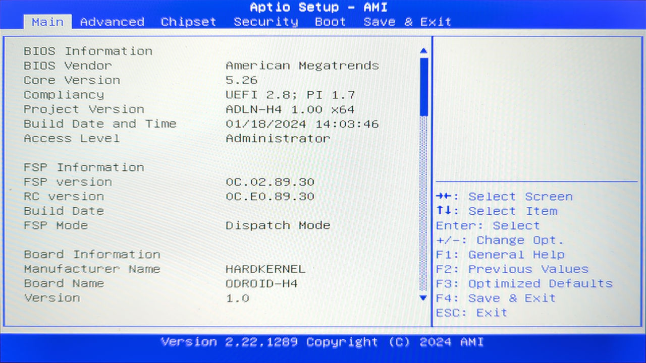 ODROID BIOS setup