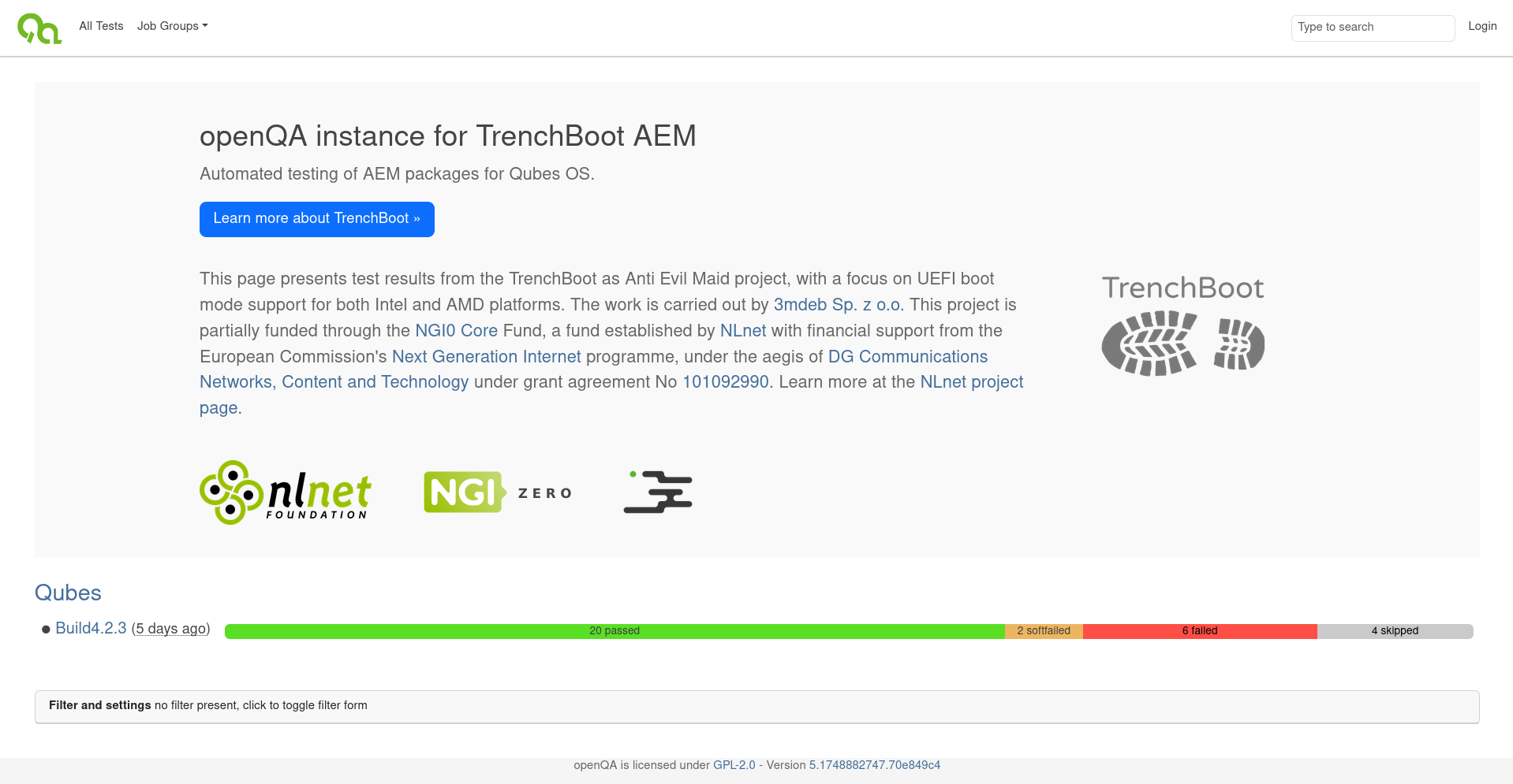 openQA main page