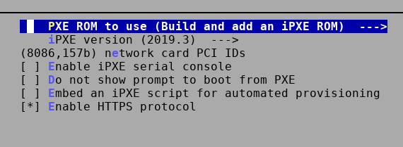 iPXE configuration menu