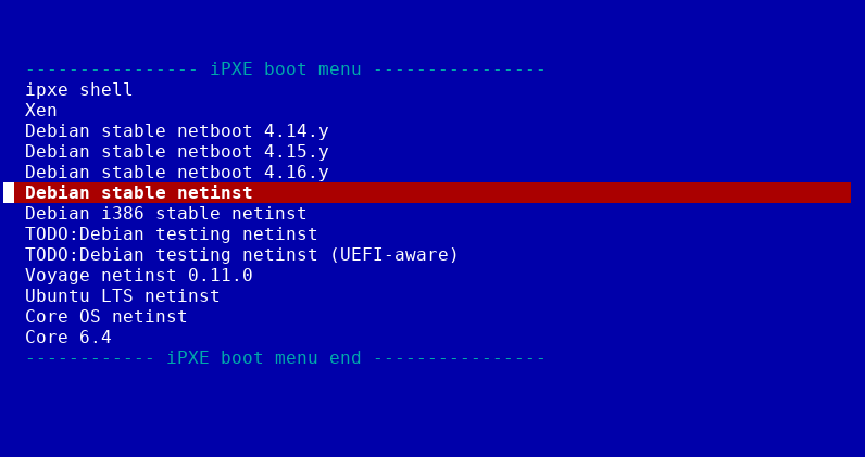 iPXE menu