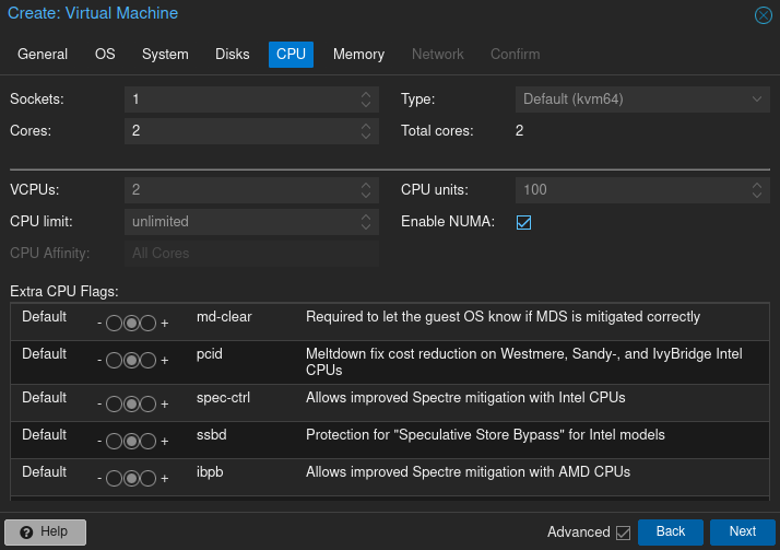 Proxmox Create VM CPU section for Windows Server