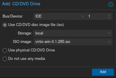 Proxmox Adding VirtIO drive to Windows VM